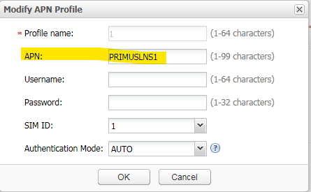 Modify APN profile screen